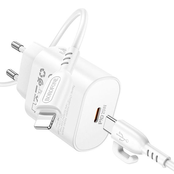 Набір СЗУ BOROFONE BA82A + Lighting кабель, PD25W, USB-C, кабель 1м, White | Зображення 7