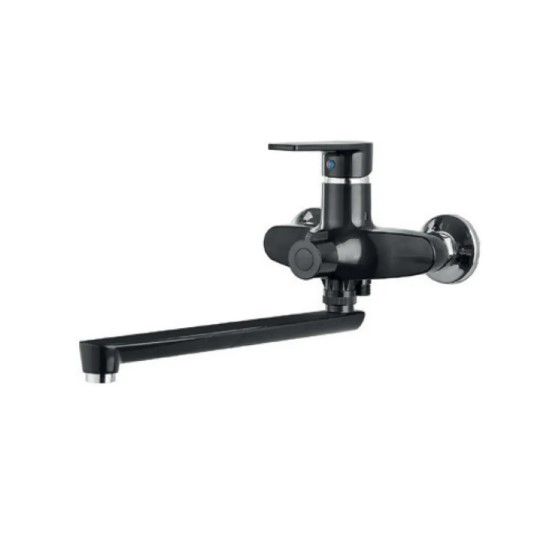 Змішувач для ванни Plamix OSCAR-006 EURO SET BLACK (зі шлангом, лійкою та кронштейном) (MX1896)