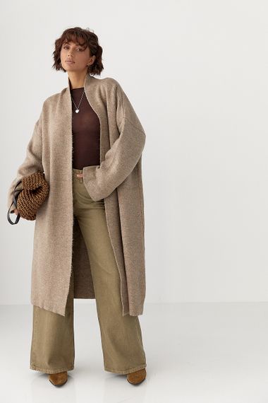 Довгий в'язаний кардиган - кавовий цвет, ONE SIZE (є розміри) | Зображення 4