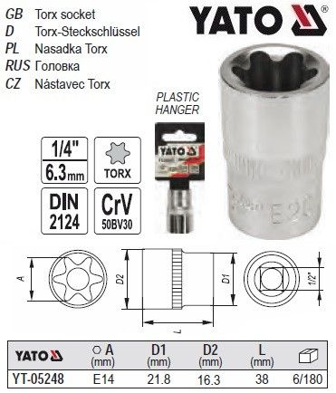 Головка торцевая TORX E14 1/2" Польша YATO YT-05248