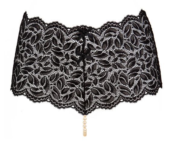 Мереживні трусики з високою талією та ниткою з перлів Bracli Culotte, Чорний, L, L