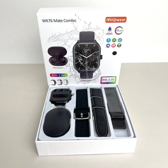 Комплект WK76 - Smart Watch / Навушники Air Dots / 3 ремінці / Захисний чохол та плівка (Чорний)
