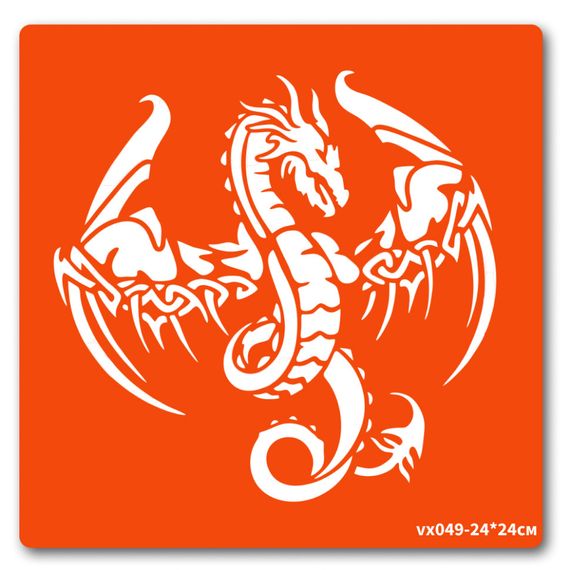 Трафарет для био-тату Дракон vx049-24*24см, размер 24 х 24см