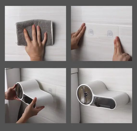 Тримач для туалетного паперу, Білий / Клейкий настінний утримувач для паперу | Зображення 7