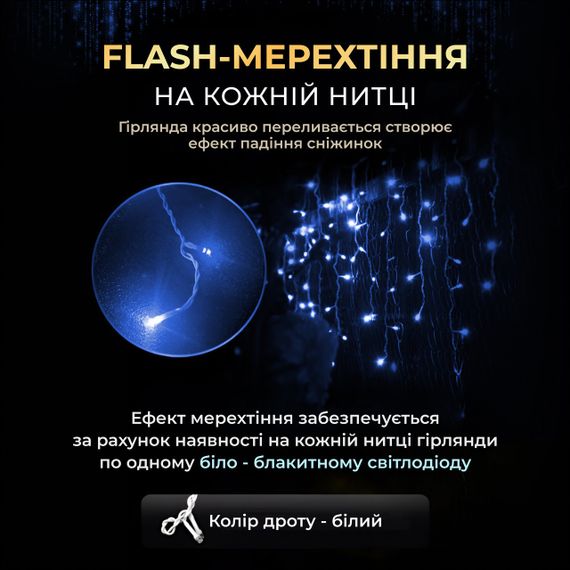 Вулична гірлянда бахрома 20 (м) 390 led світлодіодів зовнішня синя білий дріт | Зображення 3