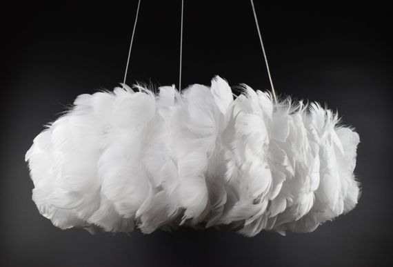 Люстра підвісна з пір'ям на 6 лампочок 26045 Білий 40-90х50х50 см. | Зображення 2