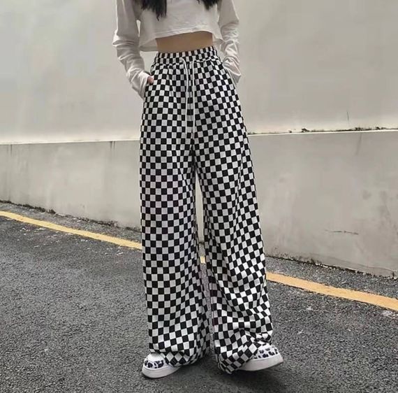 Женские широкие брюки палаццо в клетку черно-белые GF952 размер 42/44 | Зображення 4