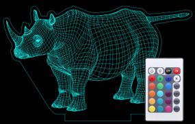 Акриловий світильник-нічник з пультом 16 кольорів Носоріг tty-n000687