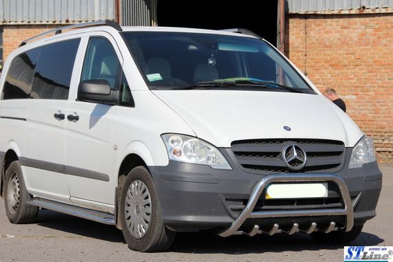 Кенгурятник WT003/004 (нерж.) 50мм, без надписи для Mercedes Viano 2004-2015 гг | Зображення 1