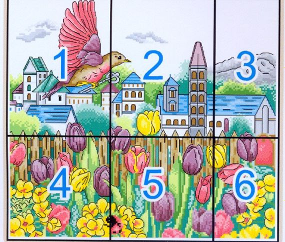 Набір для вишивання за нанесеною на канву схемою "Tulips and bird". AIDA 14CT printed 41*37 см | Зображення 3