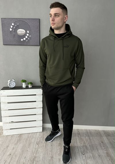 Демісезонний спортивний костюм Puma худі хакі + чорні штани (двонитка) RD106/RD111 | Зображення 2