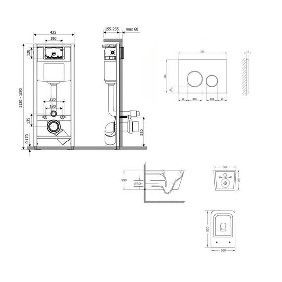 Готовое решение Qtap для ванной комнаты: подвесной унитаз Crow Ultra Quiet 520x360x290 + комплект инсталляции Nest 4 в 1 (круглая | Зображення 1