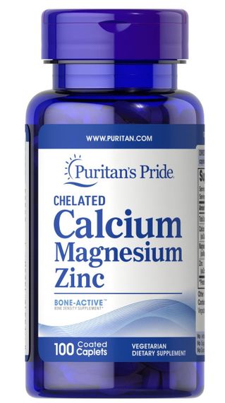 Кальцій магній цинк, Chelated Calcium Magnesium Zinс, Puritan&#039;s Pride, 100 каплет
