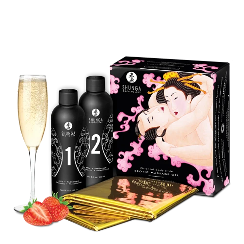 Гель для NURU масажу Shunga Oriental Body-to-Body – Sparkling Strawberry Wine плюс простирадло | Зображення 2