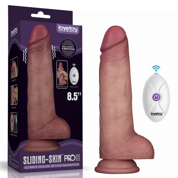 Реалистичный вибратор - Vibrating Sliding Skin Pro II Dual Layer Silicone Dong 8.5" Flesh Sex Aura