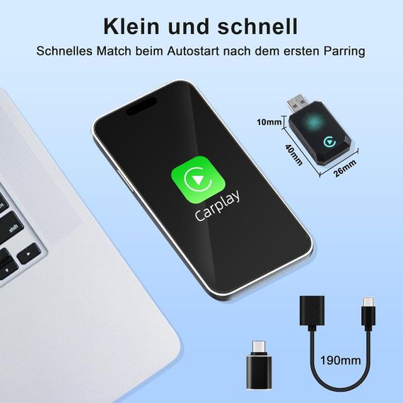 Карплей бездротовий адаптер для авто для Apple iPhone iOS 10+, перетворення дротового CarPlay для машин з 2016 року Plug and Play | Зображення 3