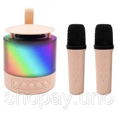 Портативная Bluetooth колонка K19 с подсветкой LED и двумя микрофонами для караоке Pink