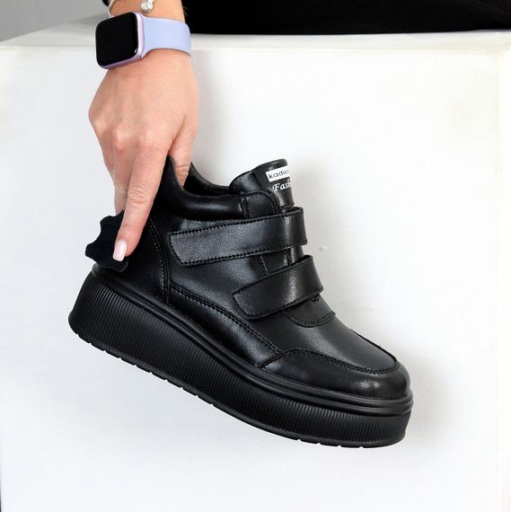 Спортивные черные зимние ботинки натуральная кожа на липучках 40