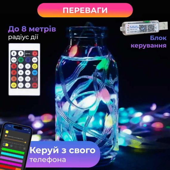 Розумна гірлянда Smart 250 LED довжина 2,5 м з керуванням смартфона прозора, мультиколор | Зображення 1