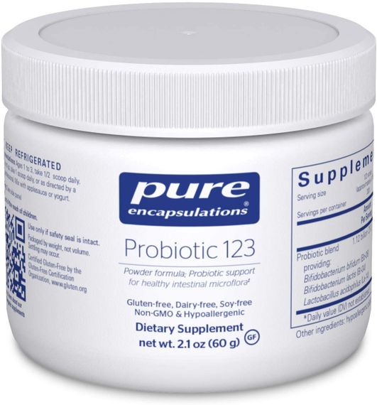 Пробіотик, підтримка здорової мікрофлори кишківника, для дітей, Probiotic 123, Pure Encapsulations, 60 гр.