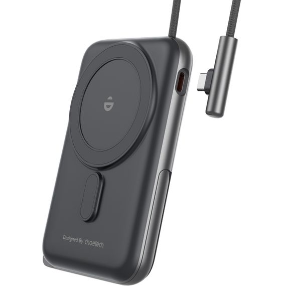 УМБ Choetech Magnetic Wireless 10000mAh 20W PD USB-C In/Out,Qi-15W,build-in cabel  Black | Зображення 6