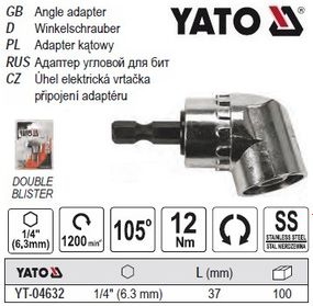 Адаптер тримач біт YATO Польща кутовий HEX 1/4" 37 мм YT-04632
