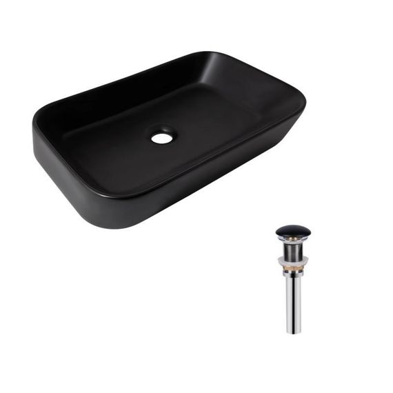 Комплект Qtap Scorpio: Раковина накладна прямокутна 550х390х120 мм Matt Black + Донний клапан PU03