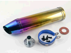 Глушитель мотоцикла  тюнингованый 300*90mm, Ø48mm (нержавейка, радуга, прямоток сопло)