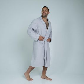 Вафельный мужской халат без капюшона «Lelit», Вафельная, Серый, S-M и L-XL.