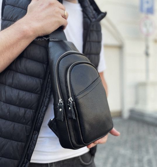 Сумка-слінг чоловіча чорна через плече з натуральної шкіри TIDING BAG A25F-515-1A | Зображення 7