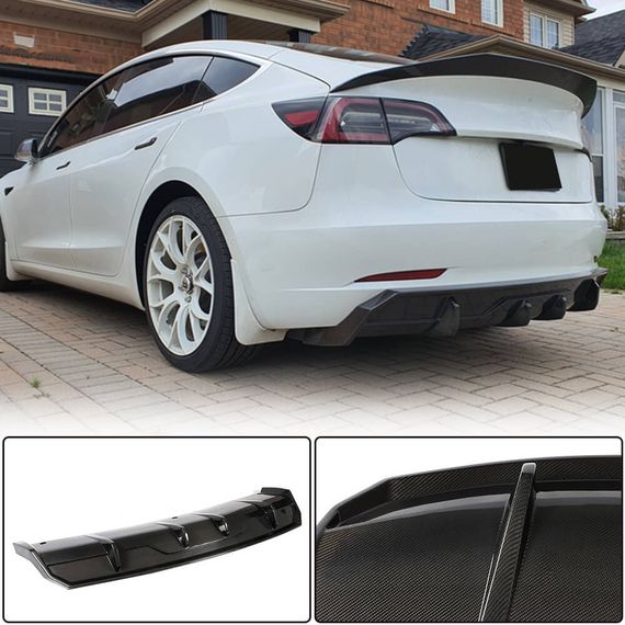 Диффузор заднего бампера Карбон V3 (2016-2022) для Tesla Model 3 2017- гг | Зображення 1