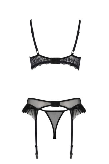 Комплект Passion KERRIA SET WITH OPEN BRA black, XXL/XXXL, бюстгальтер з відкритою чашкою, стрінги, пояс для панчіх | Зображення 3