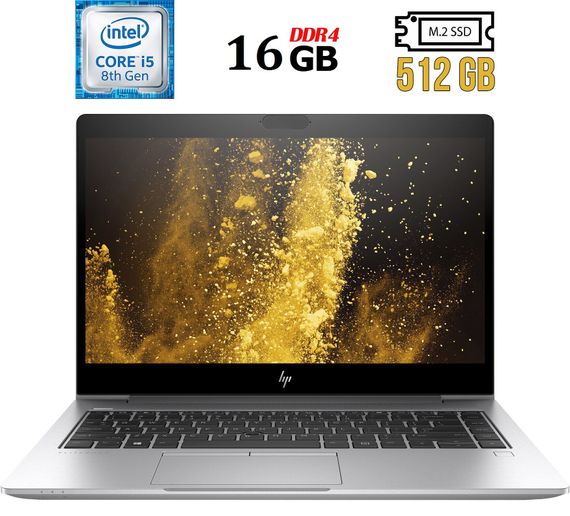 Ультрабук Б-класс HP EliteBook 840 G5 / 14" (1920x1080) IPS / Intel Core i5-8350U (4 (8) ядра по 1.7 - 3.6 GHz) / 16 GB DDR4 / 512 GB SSD M.2 / Intel UHD Graphics 620 / USB 3.1 / HDMI б/у