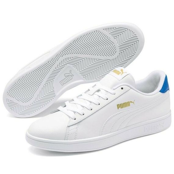 Кроссовки-кеды мужские Puma Smash V2 L 365215 18 (белые с синим, кожаные, повседневные, закрытые, бренд пума) | Зображення 3