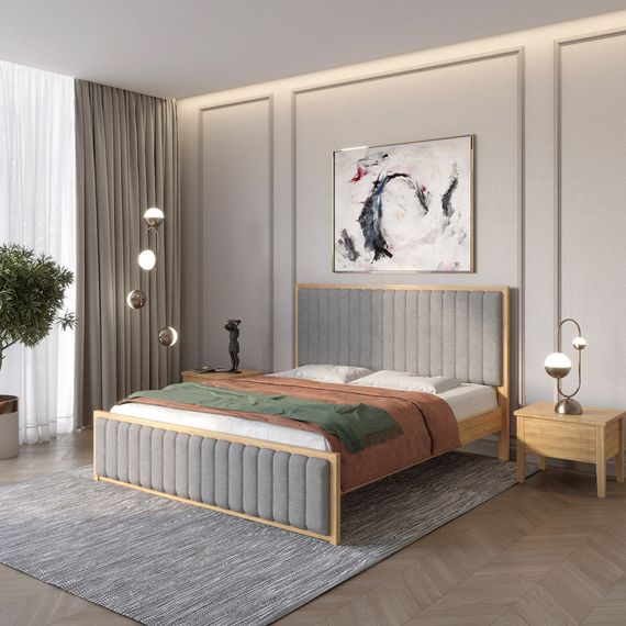 Полуторне дерев'яне ліжко Mebigrand Відень Горіх світлий/Аляска 93 (Сірий) 120х190 см (MBG-10792)