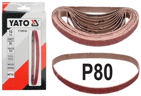 Набір стрічка наждачна нескінченна 10х330 P80 10 штук YATO YT-09744