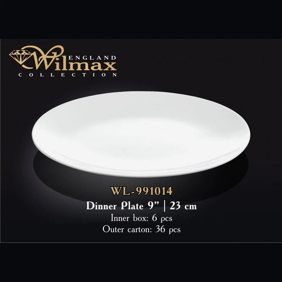 Тарілка обідня порцелянова Wilmax WL- 991014 кругла 23 см їдальня біла | Зображення 1