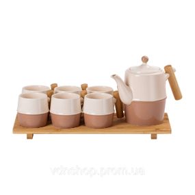 Чайный сервизна 6 персон с бамбуковой подставкой коричневый HP-15-21