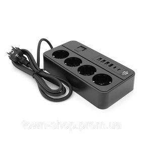 Сетевой фильтр G13, 3000W, 4 Socket + 4 USB 3,2А + 2 Type-C, 2м, Black, Box