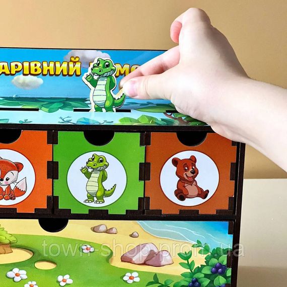 Деревянная настольная игра "Животные" Ubumblebees (ПСД011) PSD011 сортер-комодик | Зображення 3