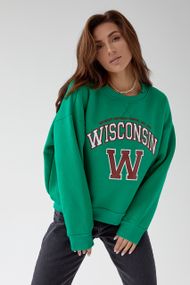 Женский свитшот на флисе с надписью Wisconsin - зеленый цвет, M (есть размеры)