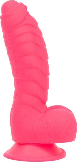 Ребристый фаллоимитатор на присоске ADDICTION — Tom 7″ Dildo With Balls — Pink, вибропуля в подарок Sex Aura | Зображення 1