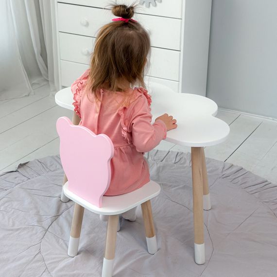 Дитячи білий стіл хмарка і стільчик ведмедик дитячий рожевий. Дитячий столик білосніжний. | Зображення 7