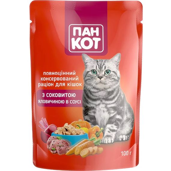 Пан Кот ЯЛОВИЧИНА в соусі, пауч 100г (24шт/уп).