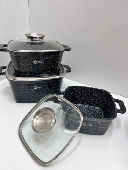 Набір квадратних каструль із гранітним покриттям на 6 предметів Higher Kitchen НК-322 Чорний | Зображення 1