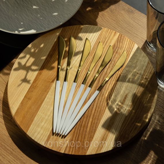 Набор столовых ножей 6 штук ножи сервировочные столовые 22.5 см Белый с золотом HP-20-11 | Зображення 3