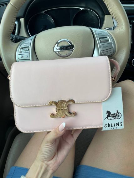 Сумка жіноча Celine Teen Triomphe Bag in Shiny Calfskin Pink Селін пудра DN063 | Зображення 9