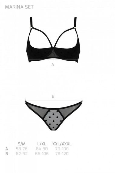 Еротичний комплект Passion MARINA SET WITH OPEN BRA, S/M, black, відкриті чашки | Зображення 4