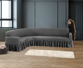 Жакардовий чохол на кутовий диван Stone з спідницею темно-сірий