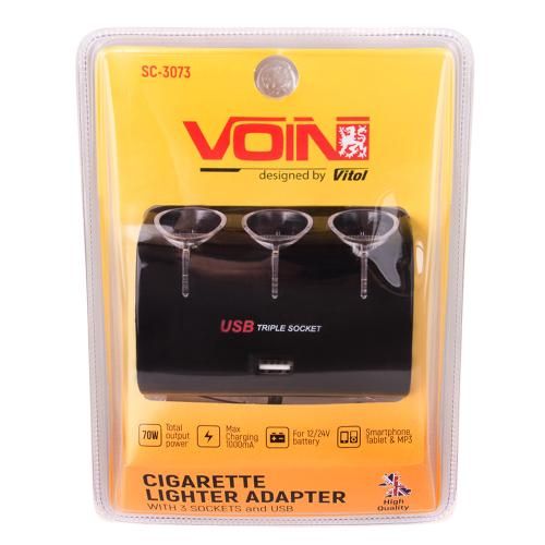 Подовжувач прикурювача VOIN 3 виходи + 1USB 1000mA 12/24V SC-3073 | Зображення 2